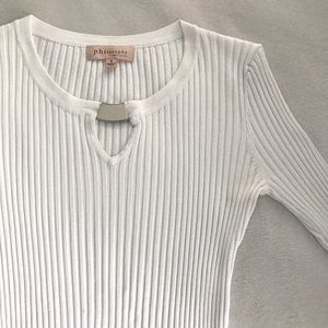 Philosophy White Ribbed Collared Shirt